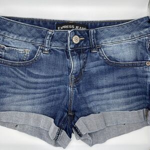 Express Jeans Blue Denim Shorts Women's Rolled Hemmed 5 Pocket Daisy Duke Size 0